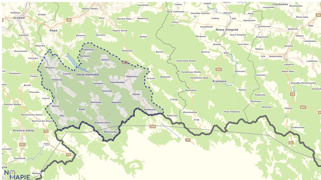 Mapa obszarów ochrony przyrody Uścia Gorlickiego