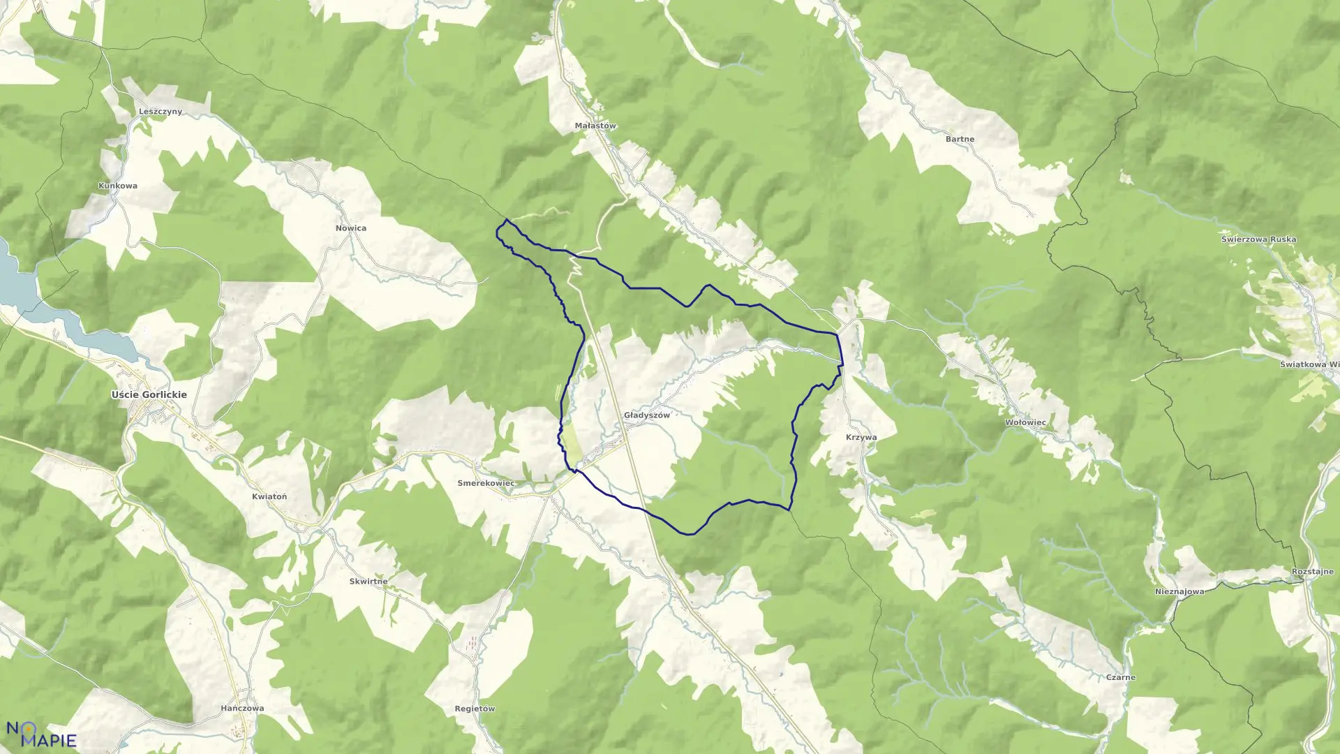 Mapa obrębu Gładyszów w gminie Uście Gorlickie