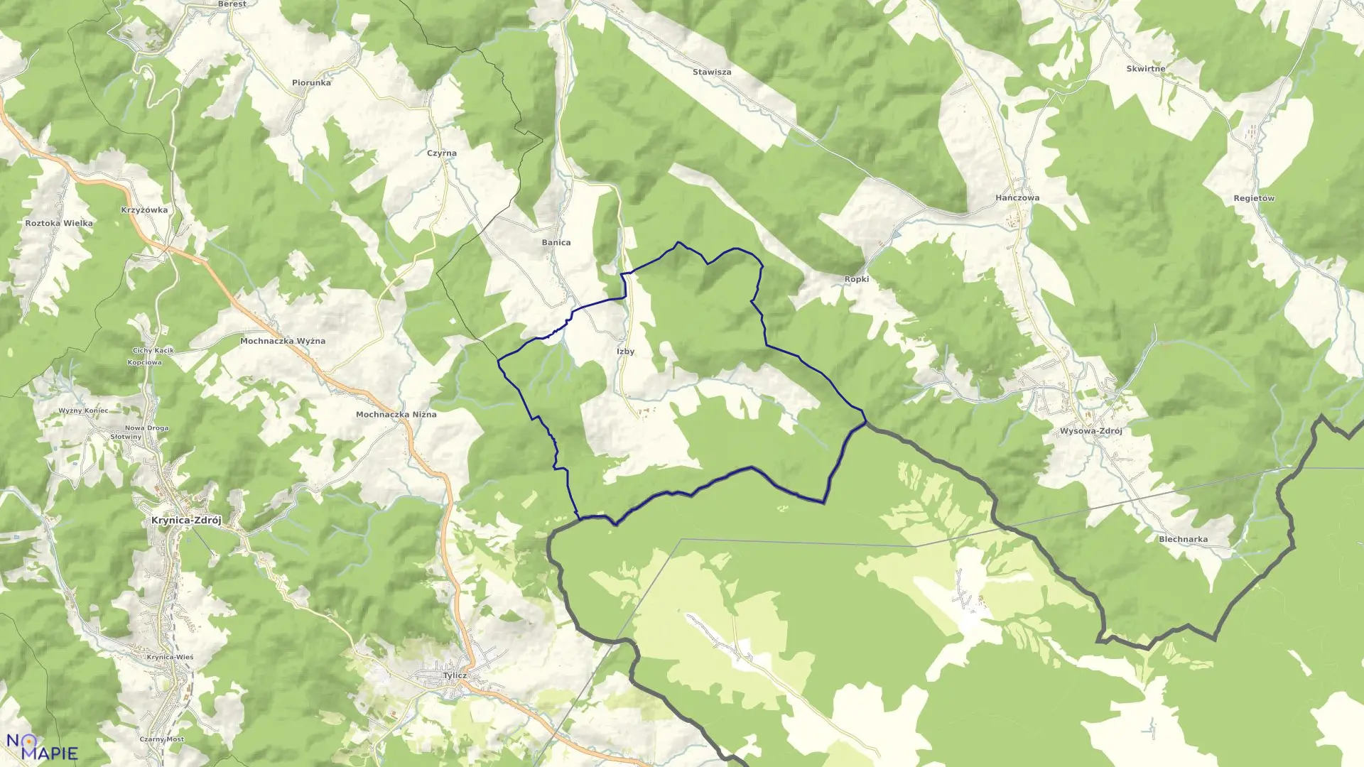 Mapa obrębu Izby w gminie Uście Gorlickie