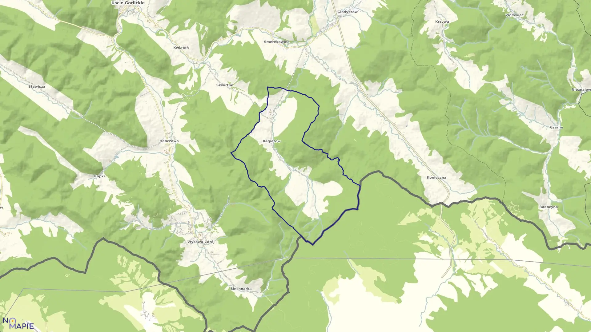 Mapa obrębu Regietów w gminie Uście Gorlickie