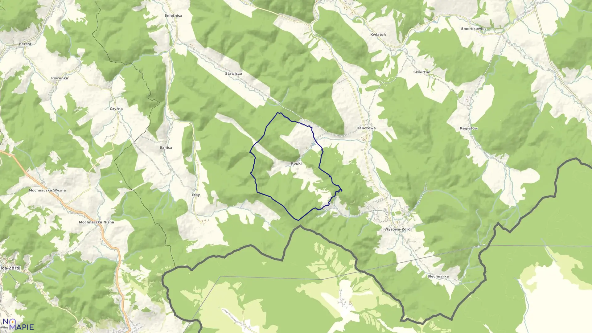 Mapa obrębu Ropki w gminie Uście Gorlickie