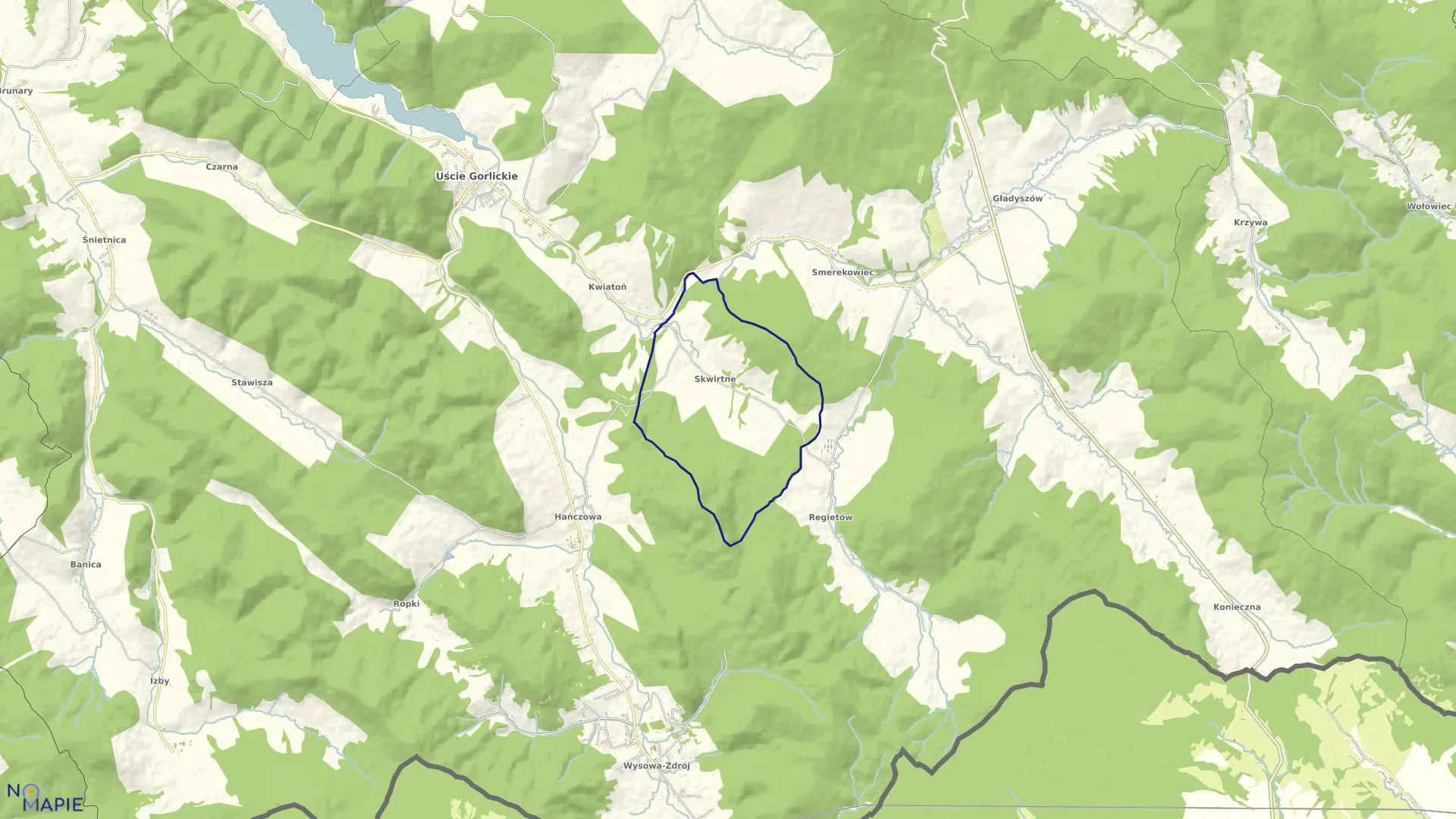 Mapa obrębu Skwirtne w gminie Uście Gorlickie