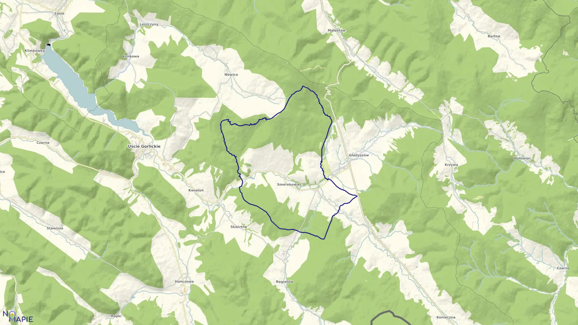 Mapa obrębu Smerekowiec w gminie Uście Gorlickie