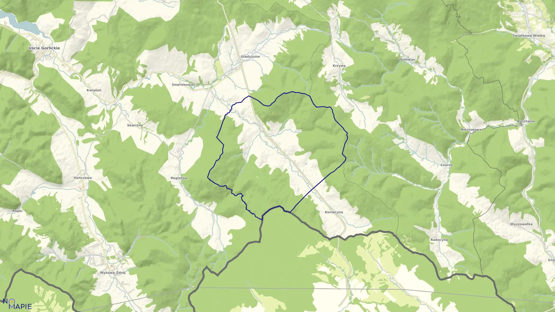 Mapa obrębu Zdynia w gminie Uście Gorlickie